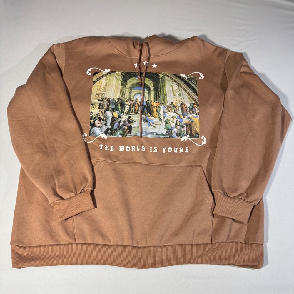 Launder The World Is Yours Graphic‎ Hoodie Brown Art Print Sweatshirt Mens 2XL